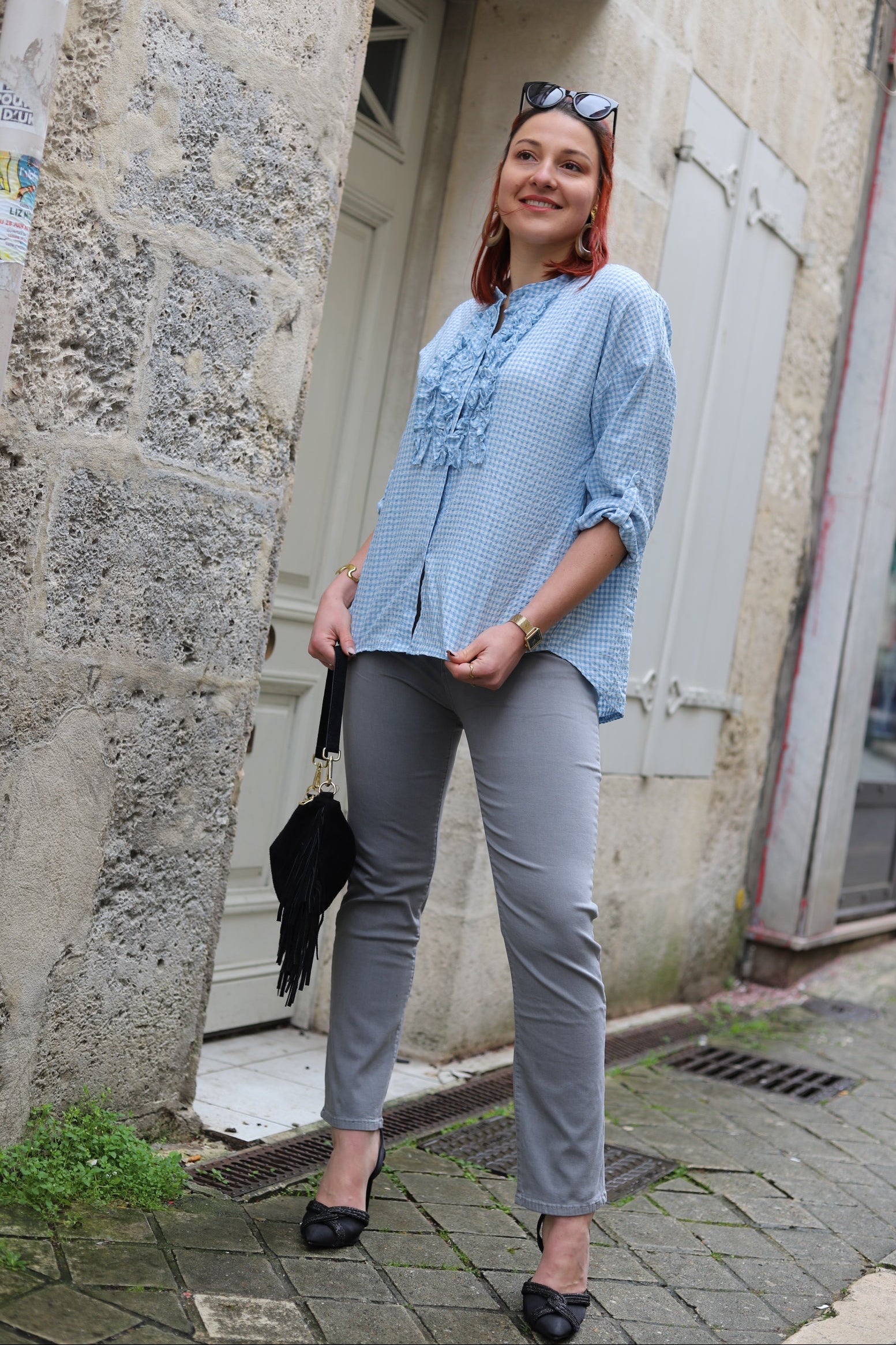 Jean gris clair à taille haute et coupe droite – Beautiful Shop