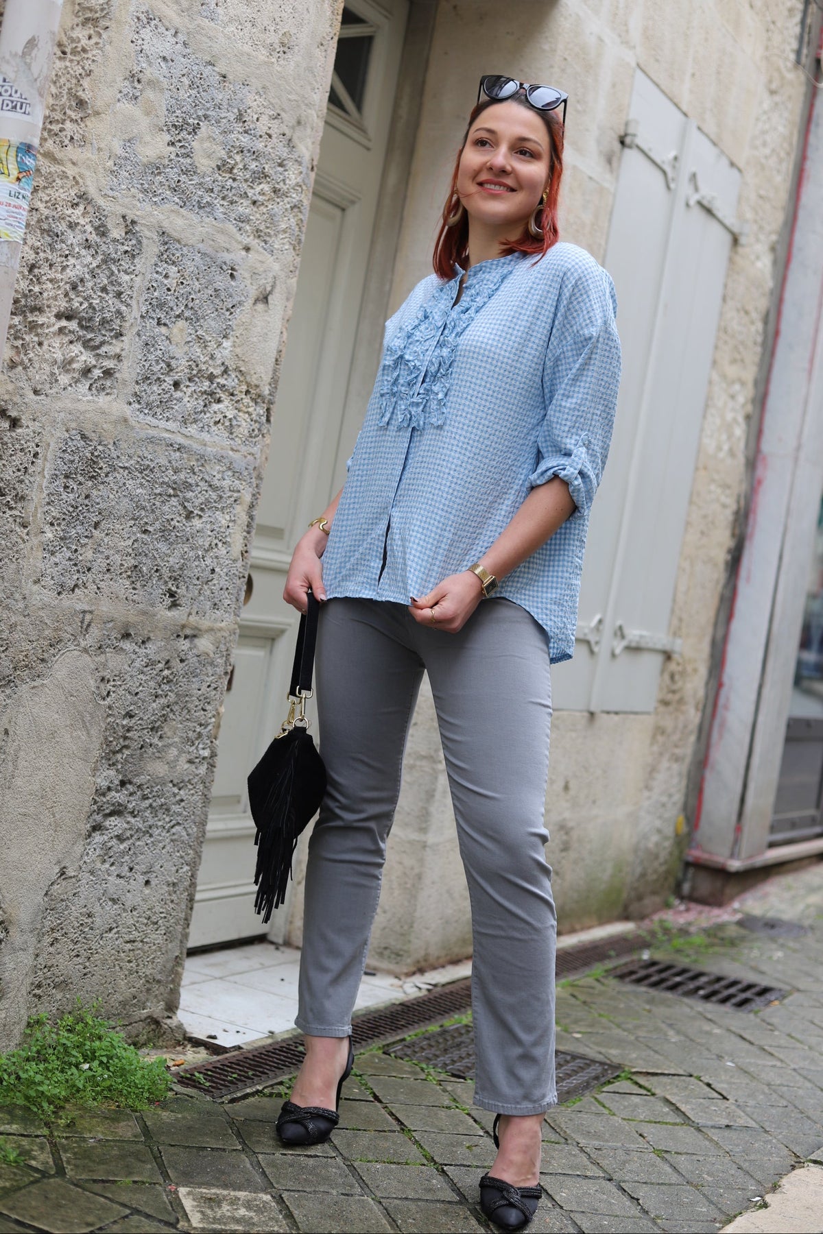 Jean gris clair à taille haute et coupe droite – Beautiful Shop