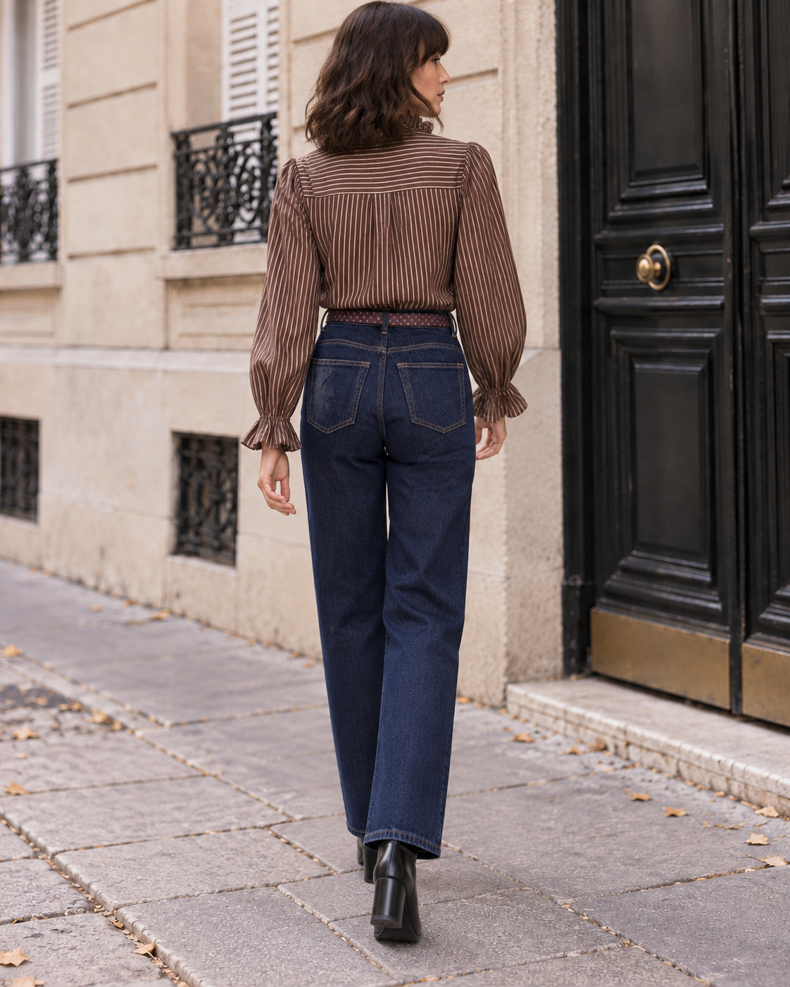 Jean large Joséphine avec ceinture foulard à pois – bleu brut – Beautiful Shop