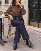 Jean large Joséphine avec ceinture foulard à pois – bleu brut – Beautiful Shop