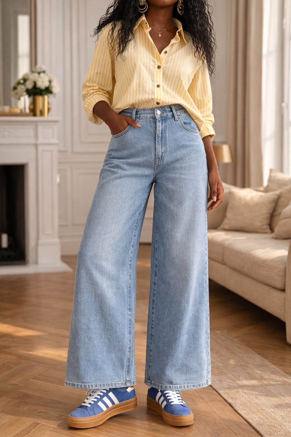 Jean Lowen bleu clair, coupe barrel et taille haute – Beautiful Shop