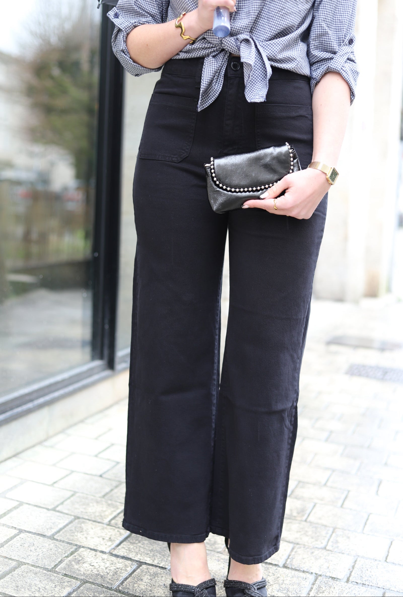 Jean Naeva noir à taille haute et coupe large – Beautiful Shop