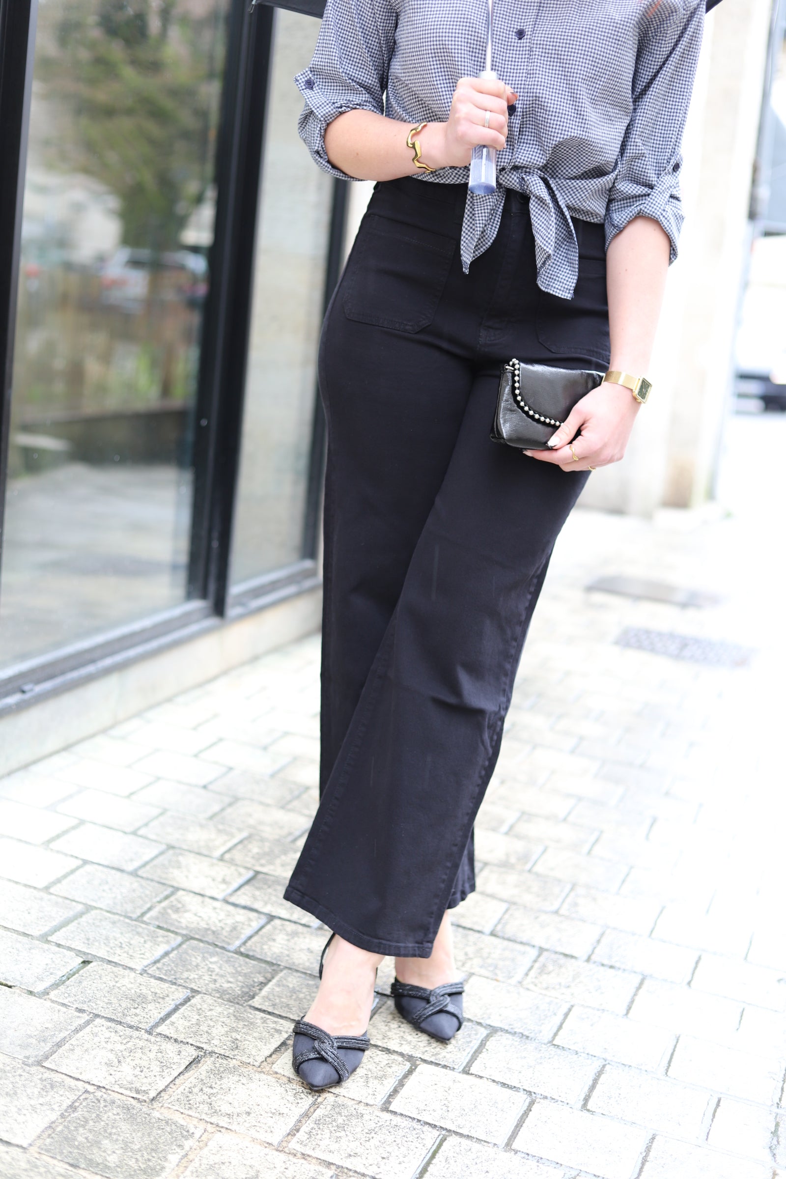 Jean Naeva noir à taille haute et coupe large – Beautiful Shop