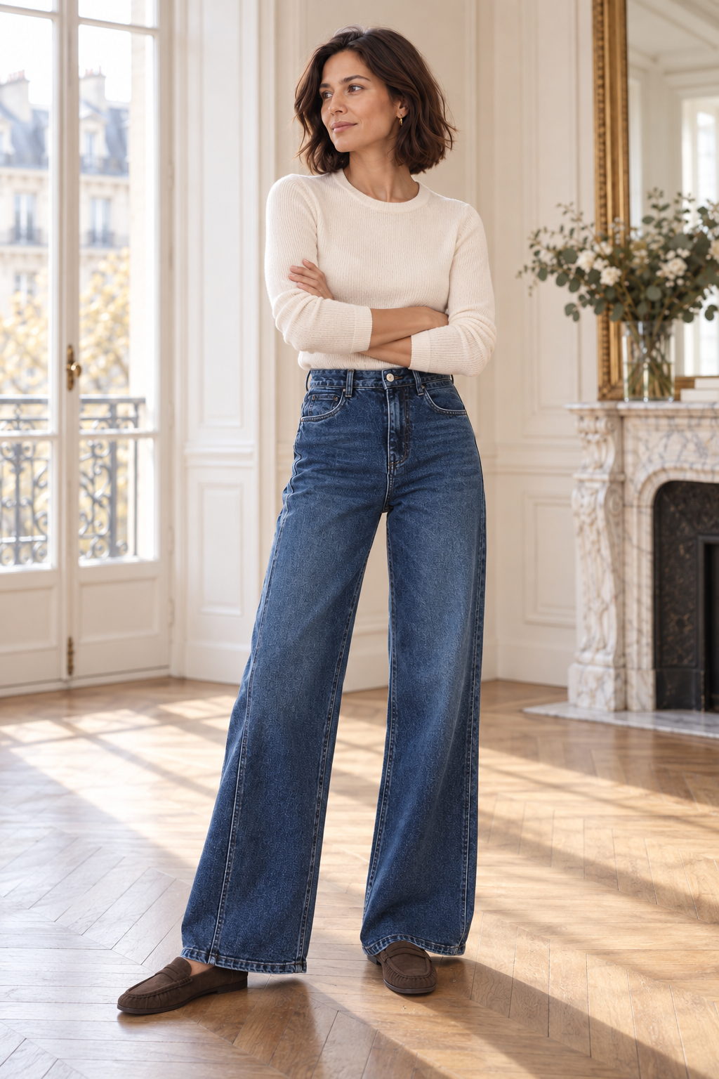Jean wide leg Alizée – bleu foncé – Beautiful Shop