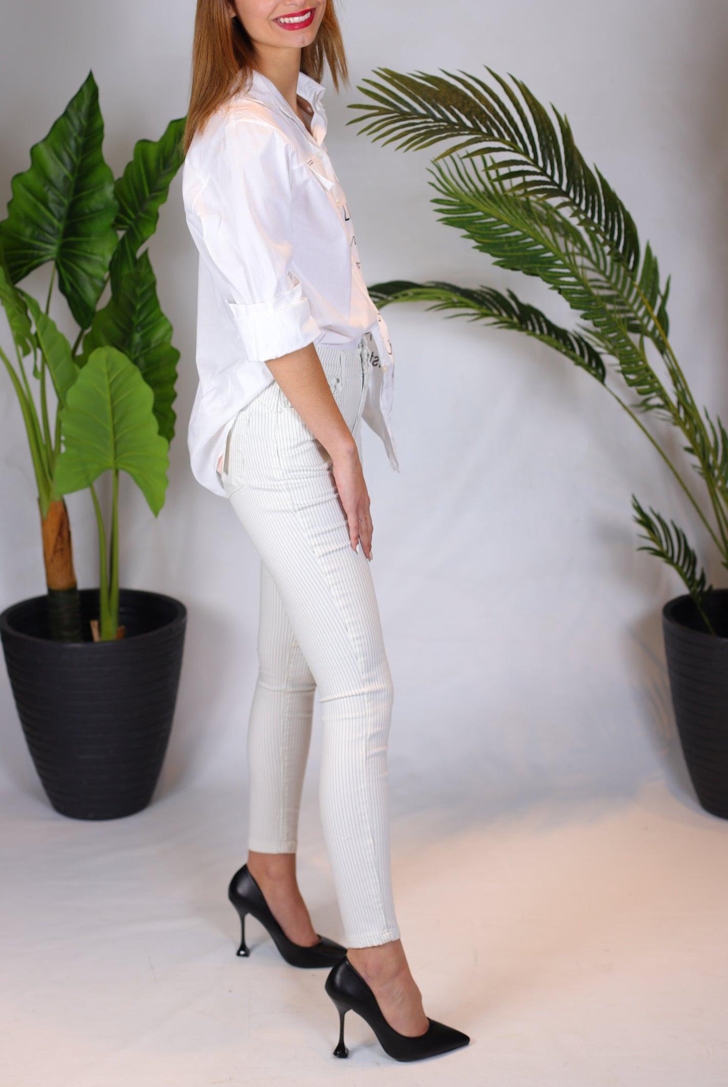 Jeans blanc à rayure push up - beautifulshop