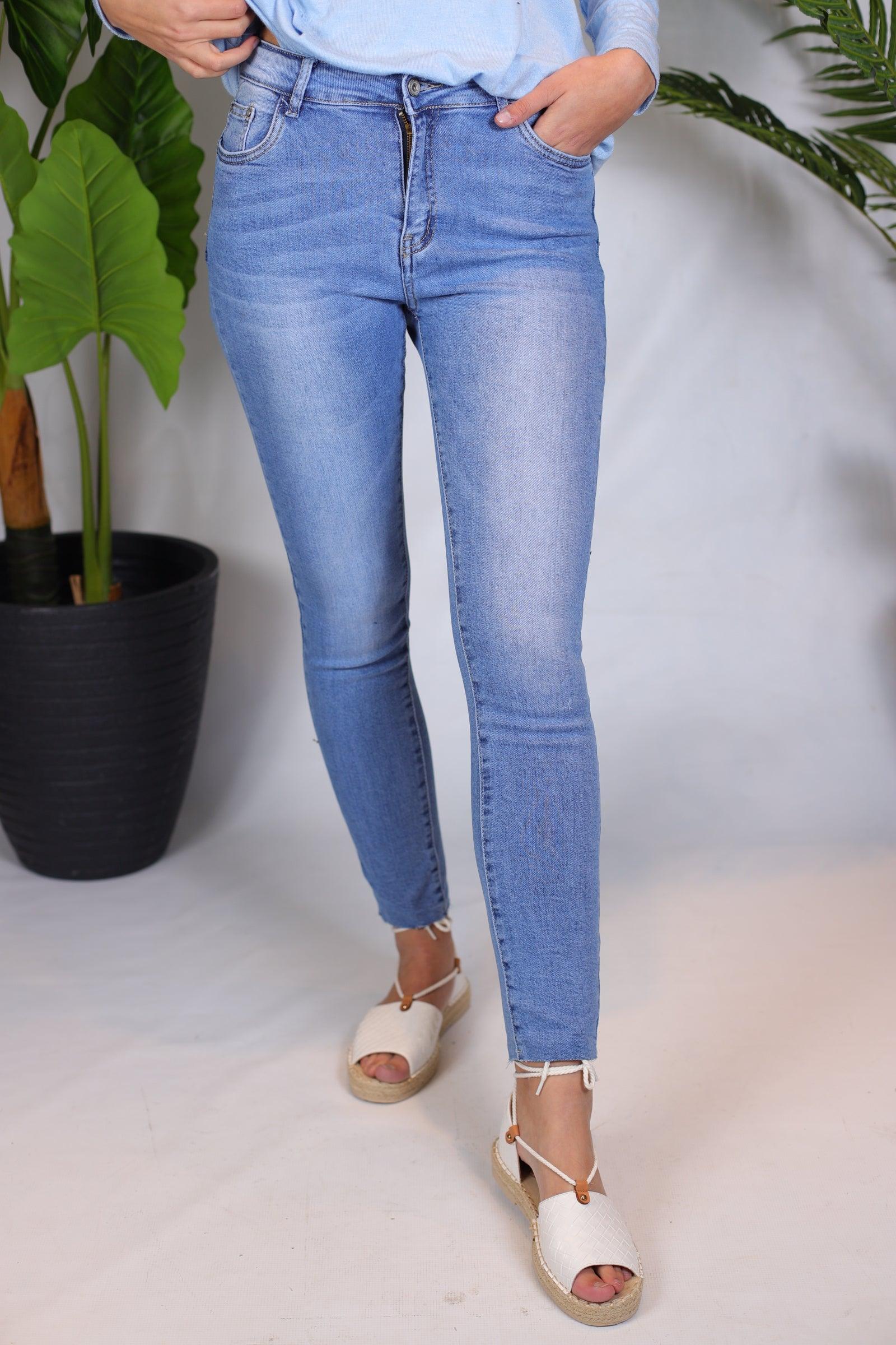 jeans bleu délavé - beautifulshop