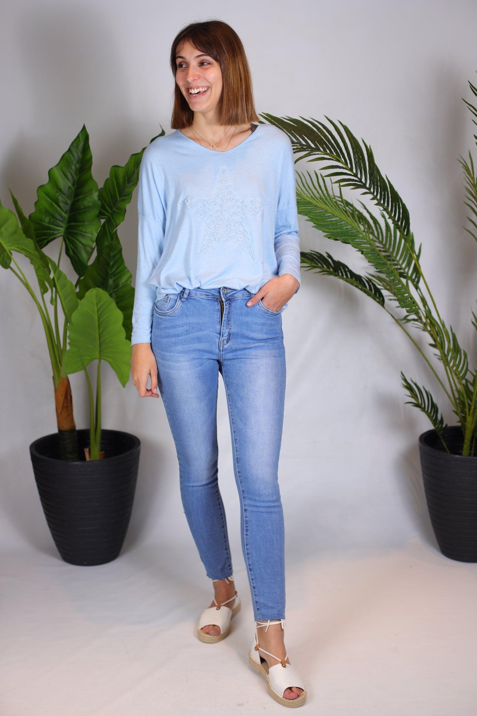jeans bleu délavé - beautifulshop