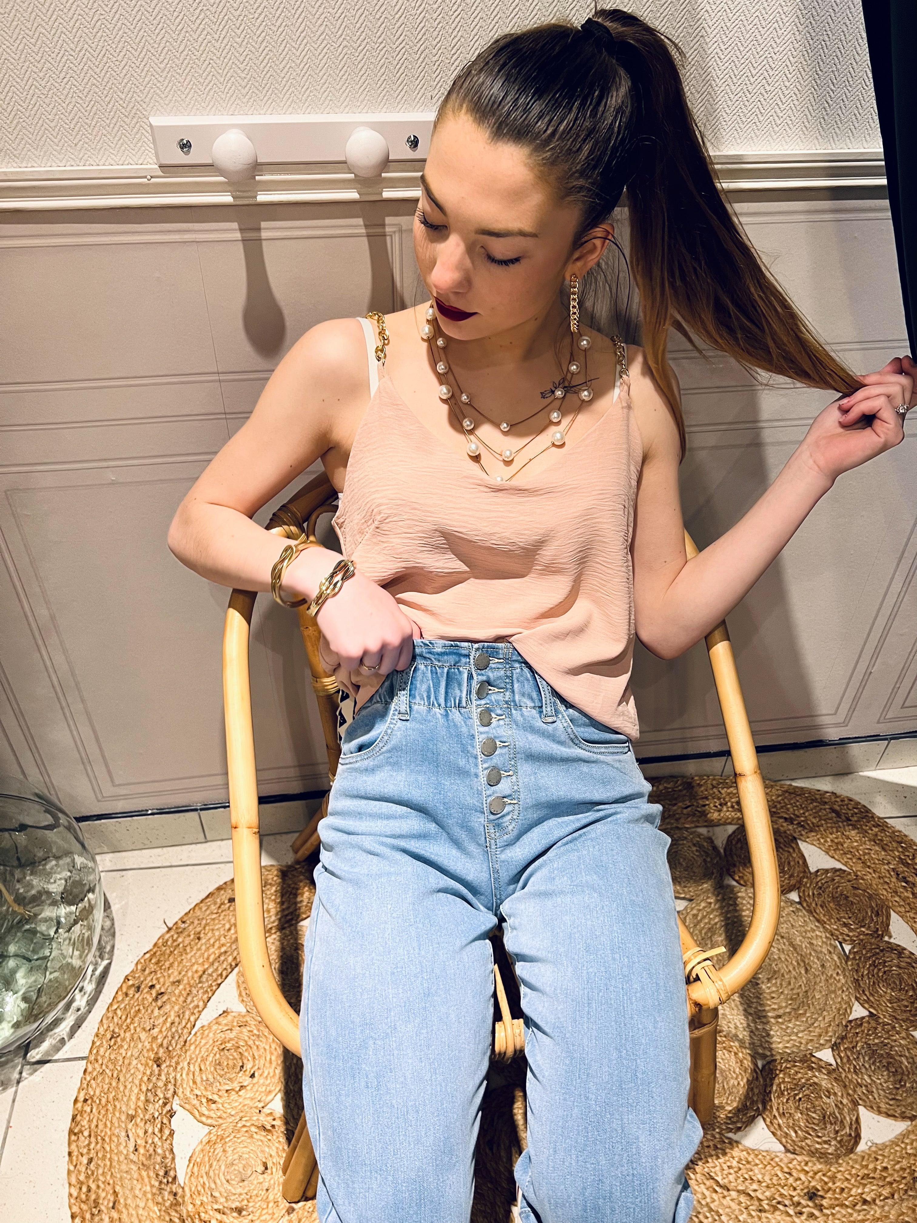 Jeans bleu taille haute - beautifulshop