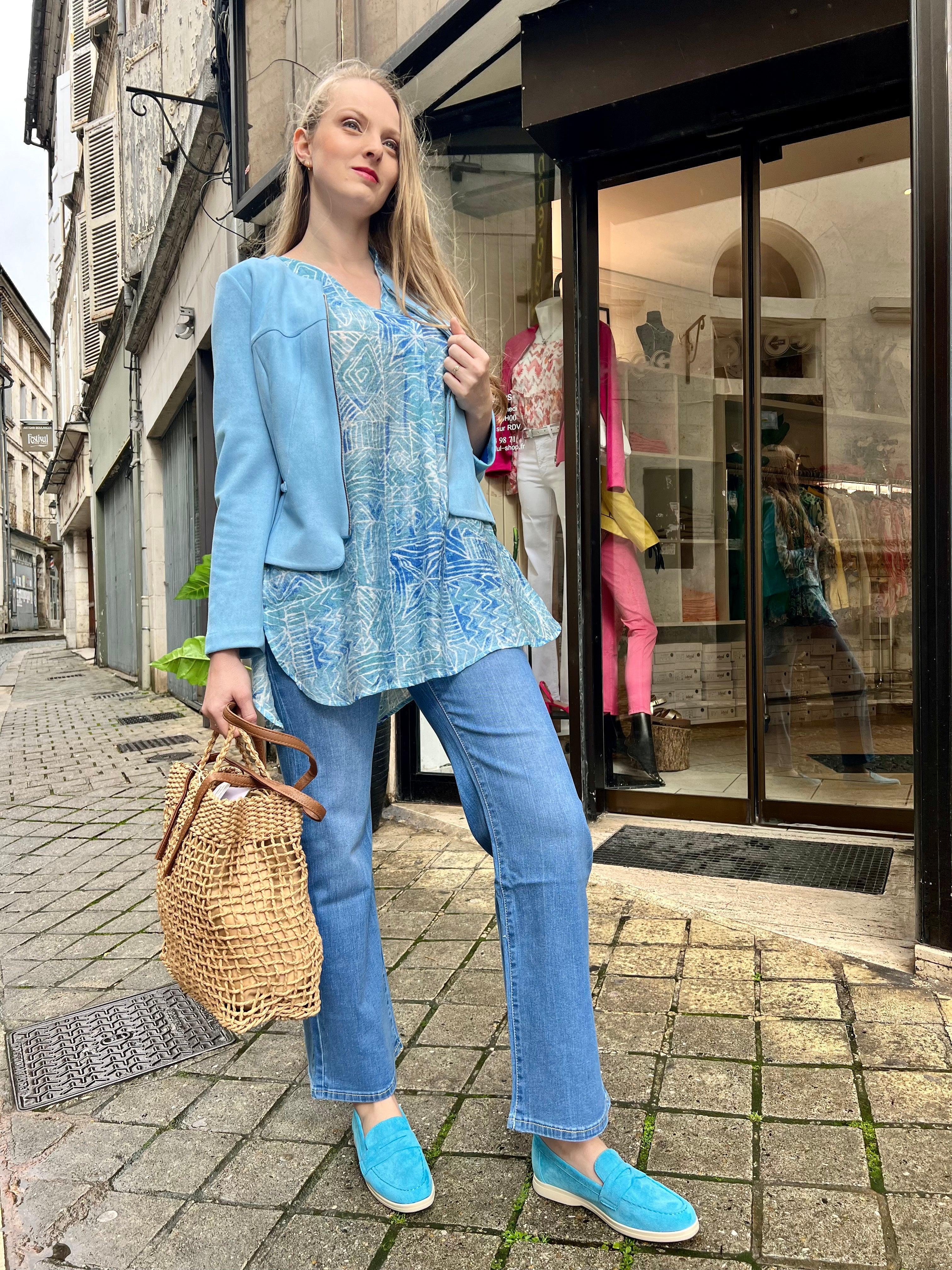 Jeans bleu taille haute - Coupe droite et confort optimal - beautifulshop