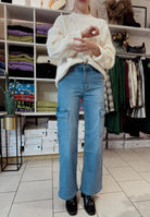 Jeans cargo coupe droite bleu - beautifulshop