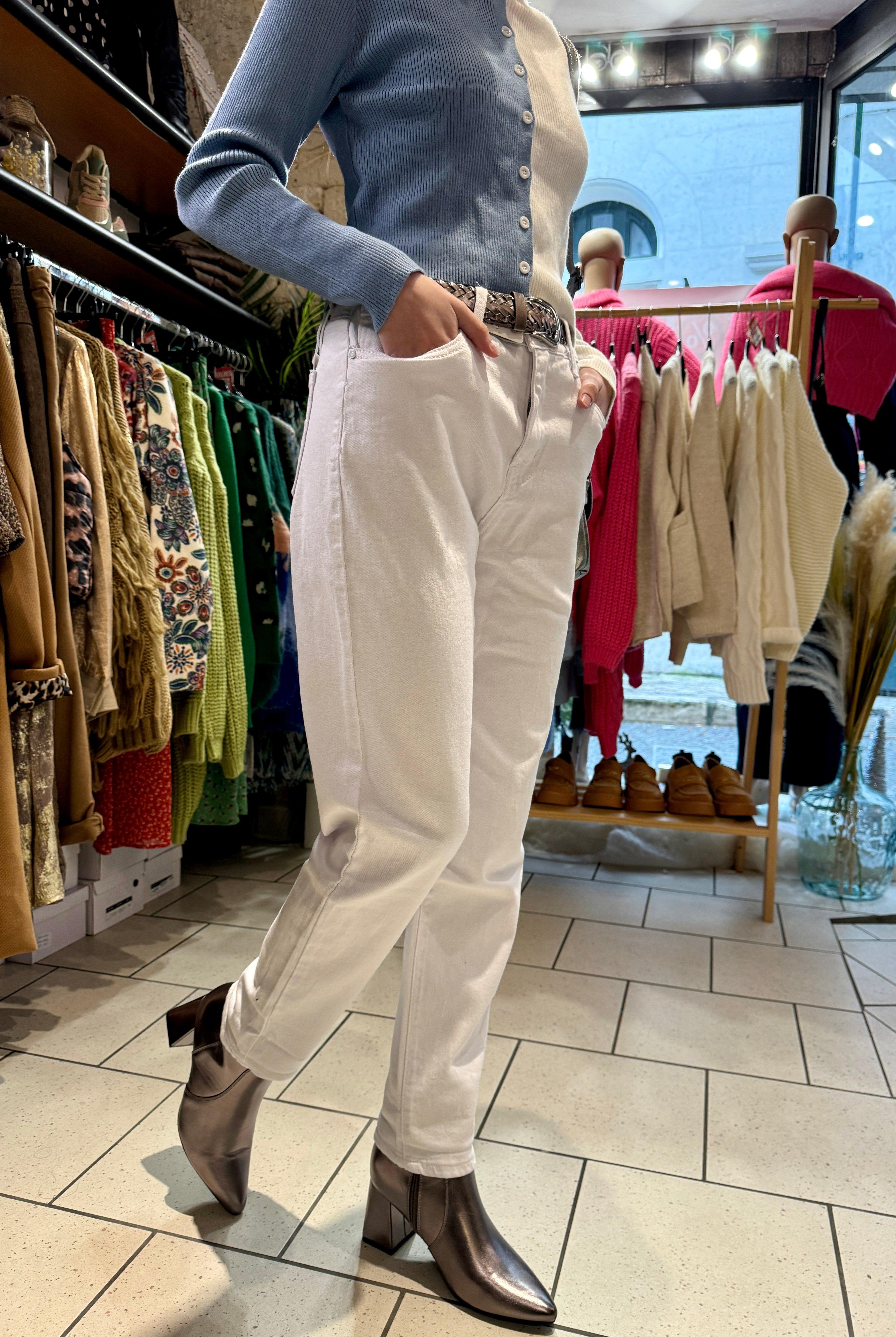 Jeans coupe droite blanche taille haute - beautifulshop