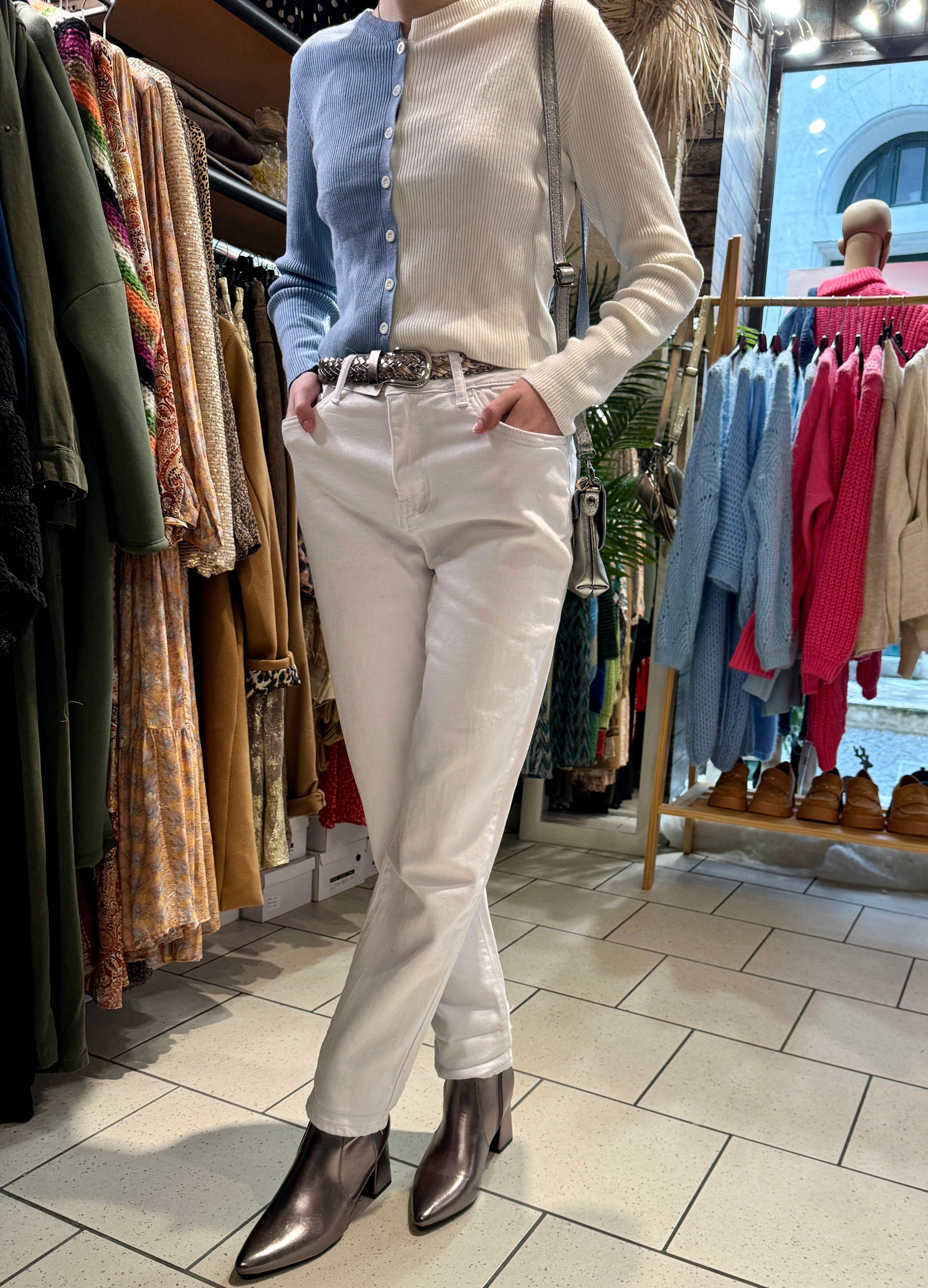 Jeans coupe droite blanche taille haute - beautifulshop