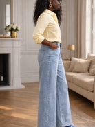 jean barrel femme taille haute bleu clair Lowen denim stretch