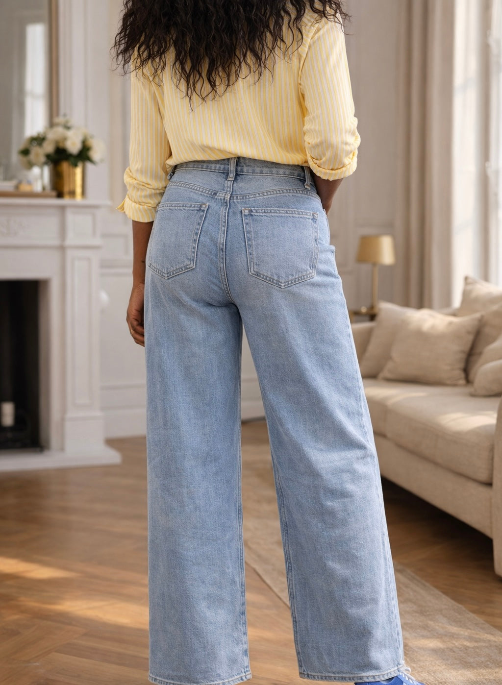 jean barrel femme taille haute bleu clair Lowen denim stretch