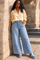 jean barrel femme taille haute bleu clair Lowen denim stretch