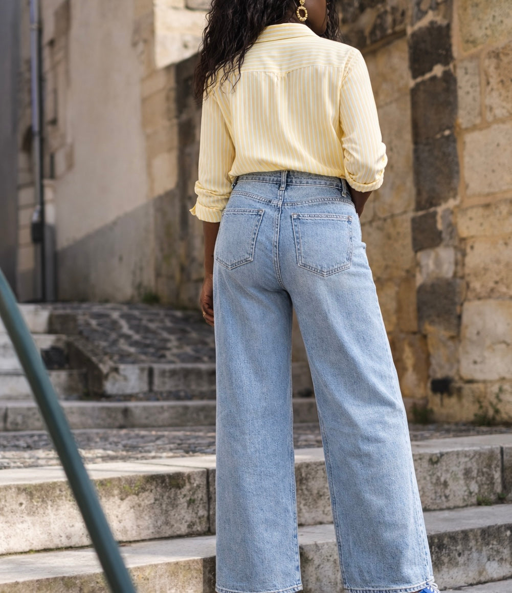 jean barrel femme taille haute bleu clair Lowen denim stretch