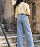 jean barrel femme taille haute bleu clair Lowen denim stretch