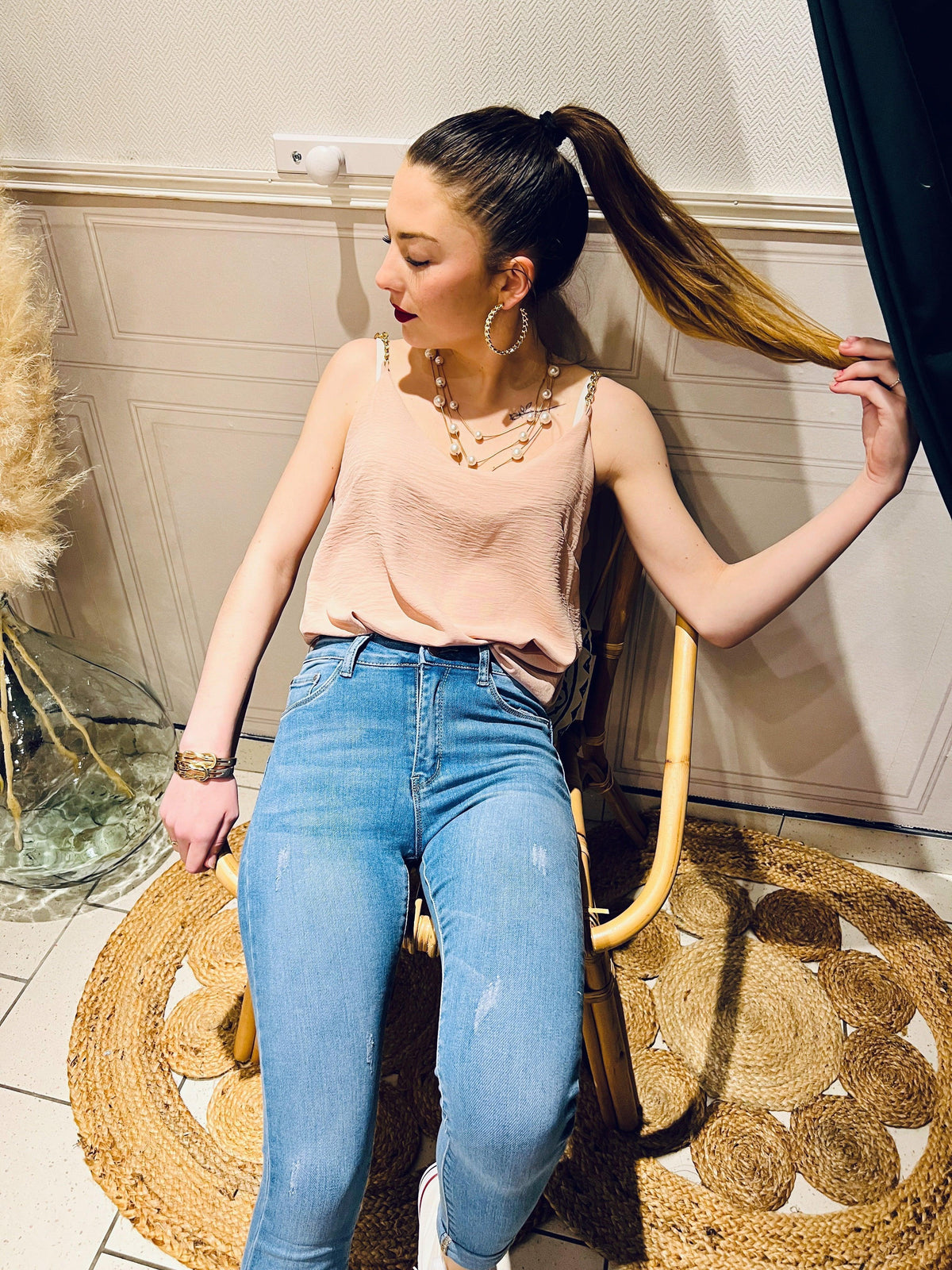 Jeans Femme Beige Taille Haute - Slim Moulant - Taille 46 - Neuf Sans étiquettes