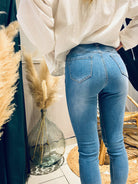 Jeans femme slim bleu destroy - beautifulshop