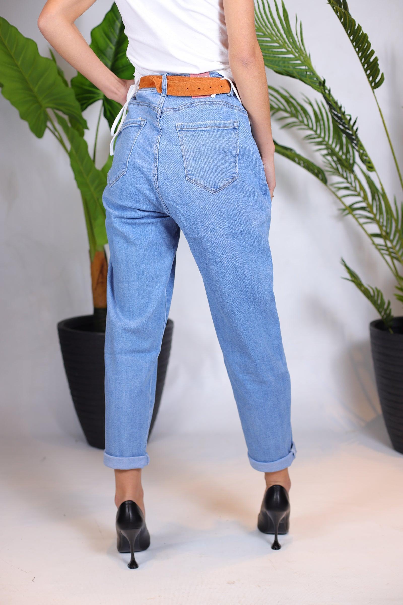 Jeans mom fit bleu - beautifulshop