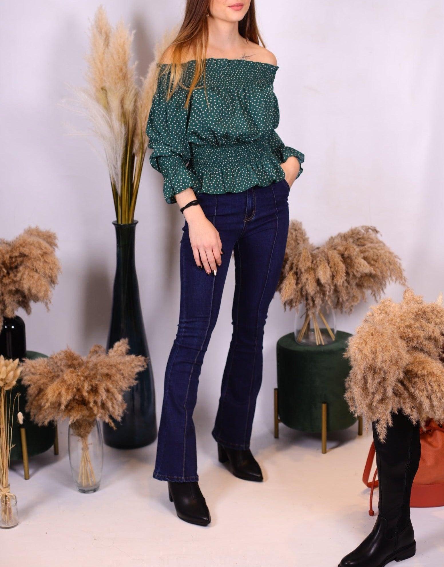 Jeans patte d'éléphant bleu foncé - beautifulshop