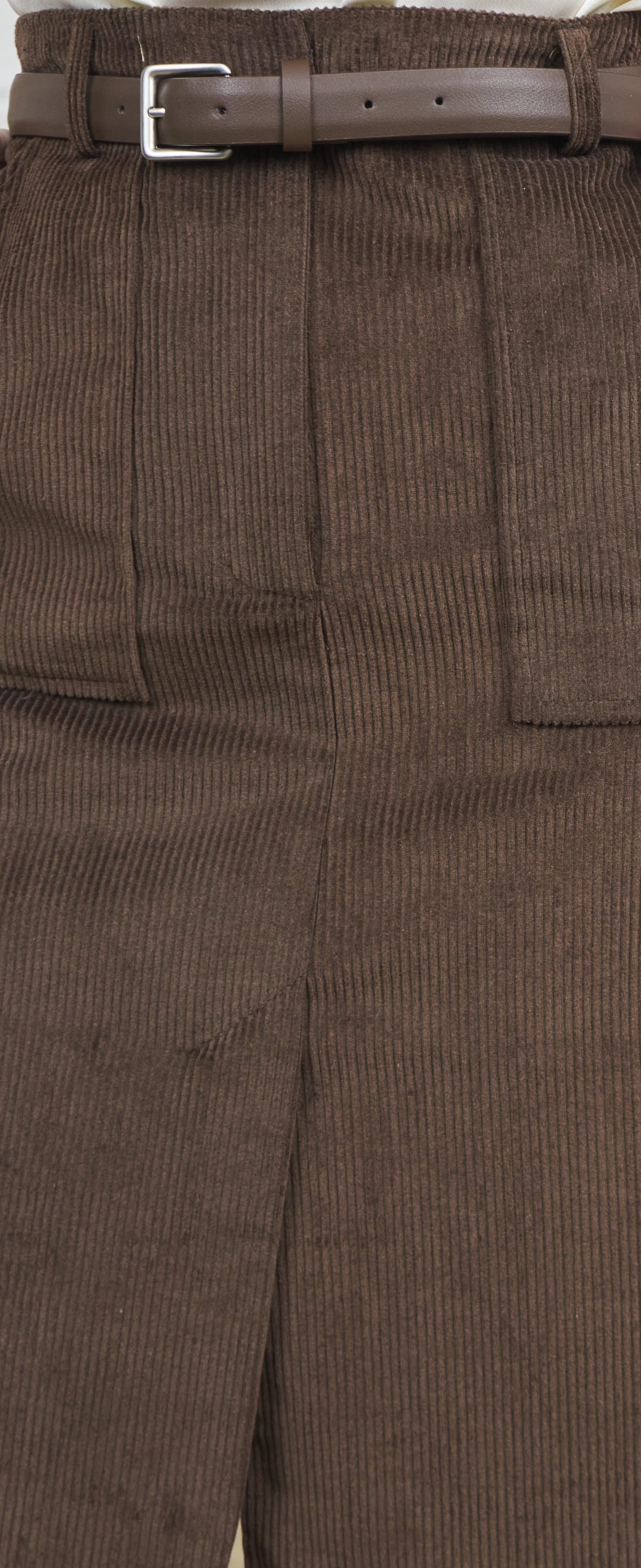 Jupe droite en velours café avec ceinture – Beautiful Shop