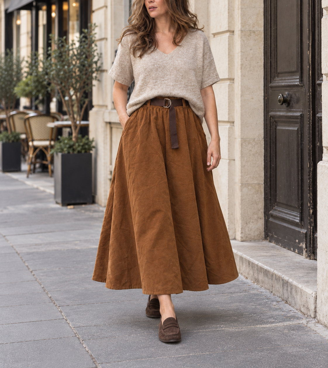 Jupe longue Clémence grande taille – camel – Beautiful Shop