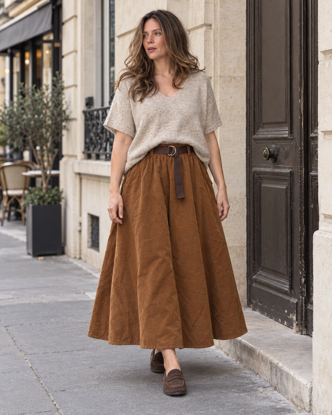 Jupe longue Clémence grande taille – camel – Beautiful Shop