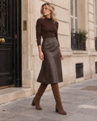 Jupe midi Clémence en similicuir – rouge bordeaux – Beautiful Shop