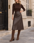 Jupe midi Clémence en similicuir – rouge bordeaux – Beautiful Shop