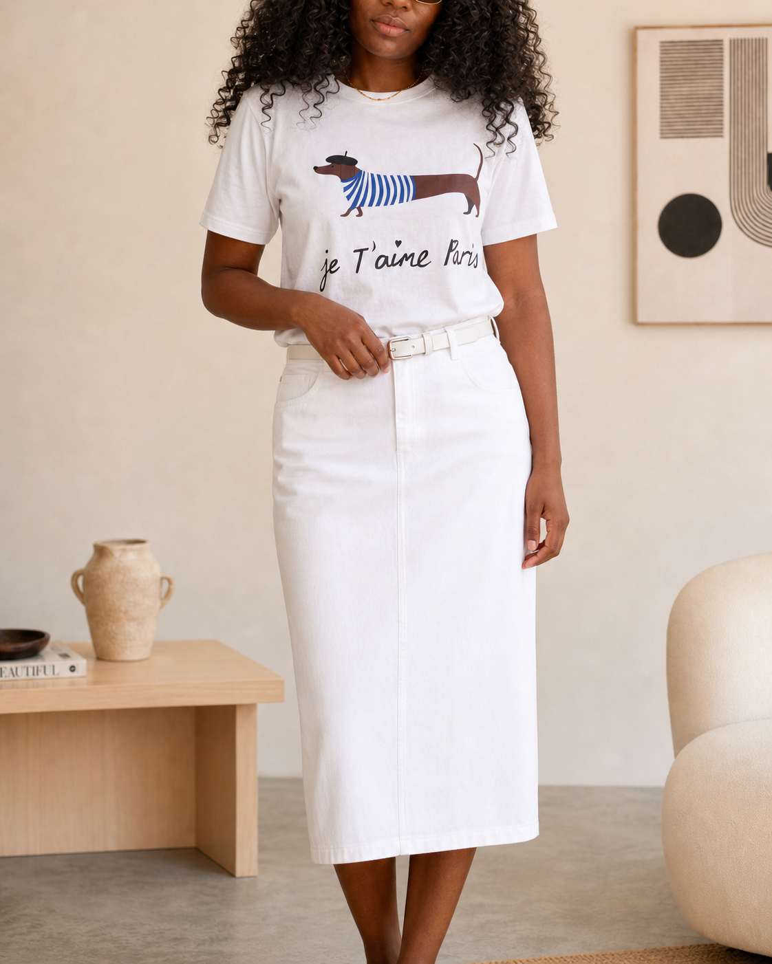 Jupe midi droite en jean blanc – Beautiful Shop