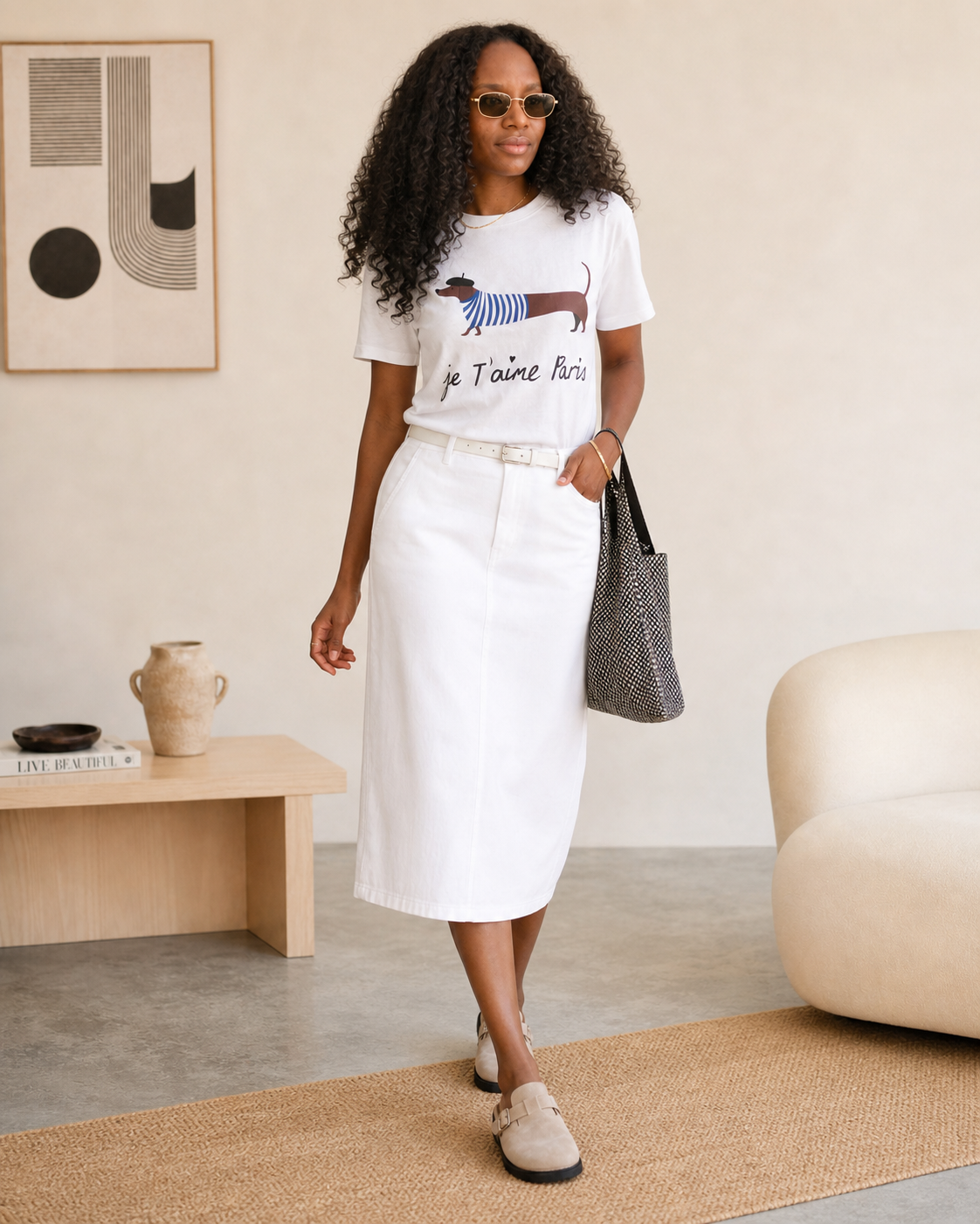 Jupe midi droite en jean blanc – Beautiful Shop