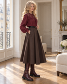 Jupe midi Juliette avec ceinture – chocolat – Beautiful Shop