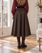 Jupe midi Juliette avec ceinture – chocolat – Beautiful Shop