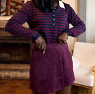 jupe short femme, jupe-short bordeaux, jupe avec short intégré, jupe portefeuille taille haute, jupe effet suédine, jupe d’hiver courte