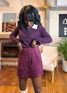 jupe short femme, jupe-short bordeaux, jupe avec short intégré, jupe portefeuille taille haute, jupe effet suédine, jupe d’hiver courte