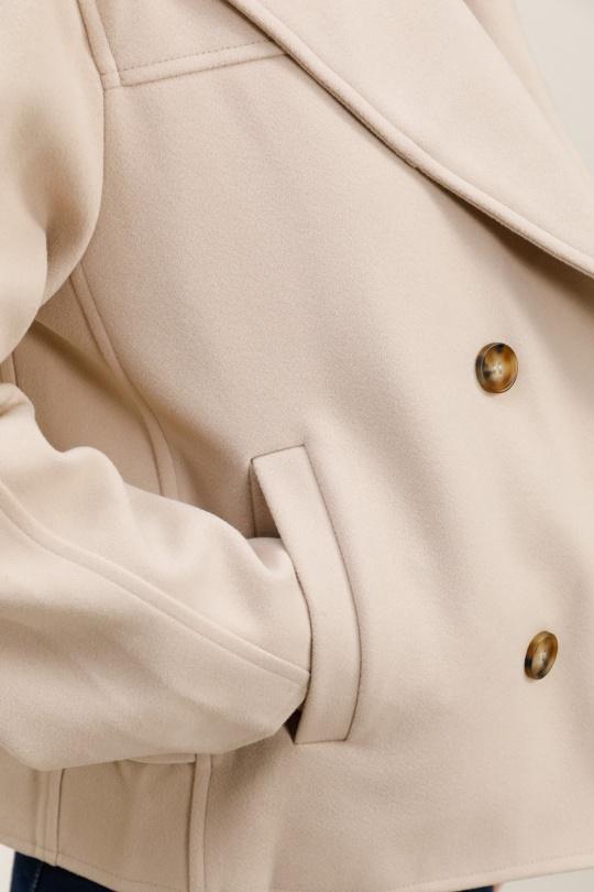 Manteau court beige à col en fausse fourrure amovible – Beautiful Shop