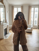 Manteau long en fausse fourrure chocolat – Beautiful Shop