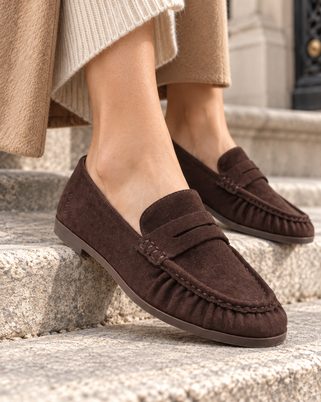 Mocassins louise effet daim – chocolat – Beautiful Shop