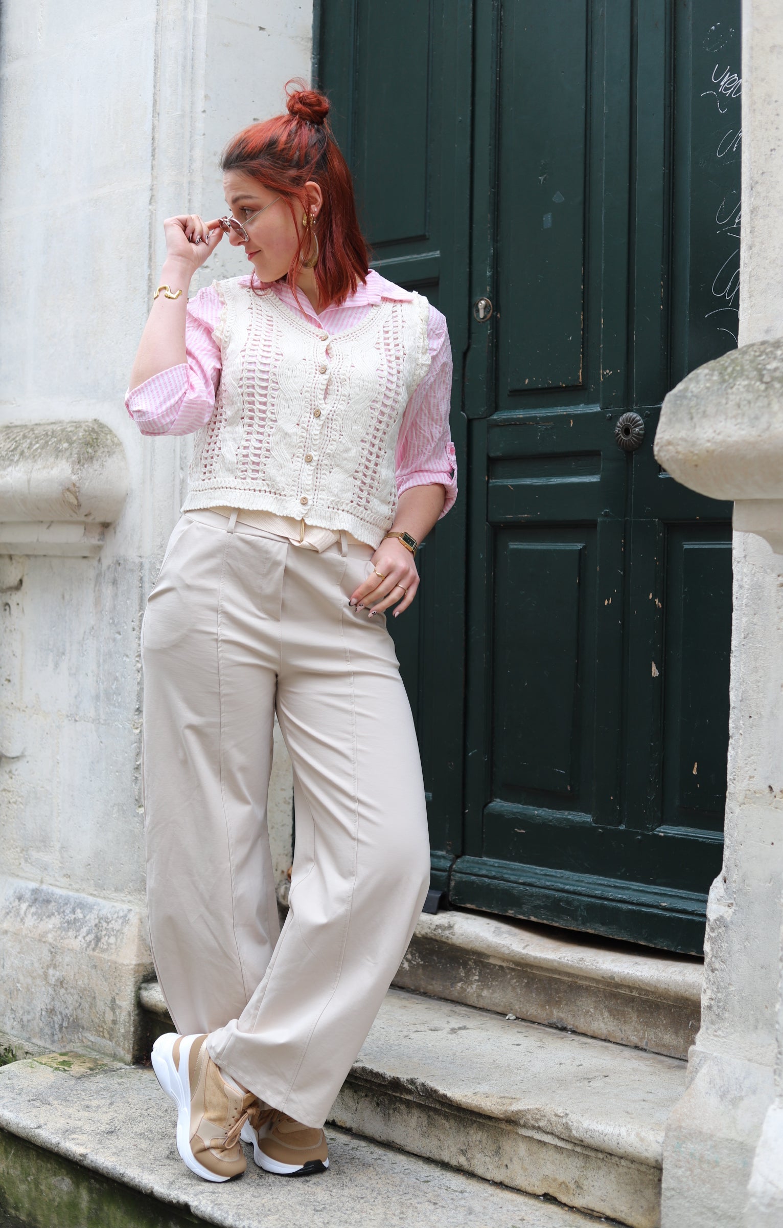 Pantalon beige coupe barrel avec ceinture – Beautiful Shop
