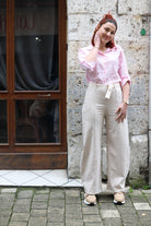Pantalon beige coupe barrel avec ceinture – Beautiful Shop