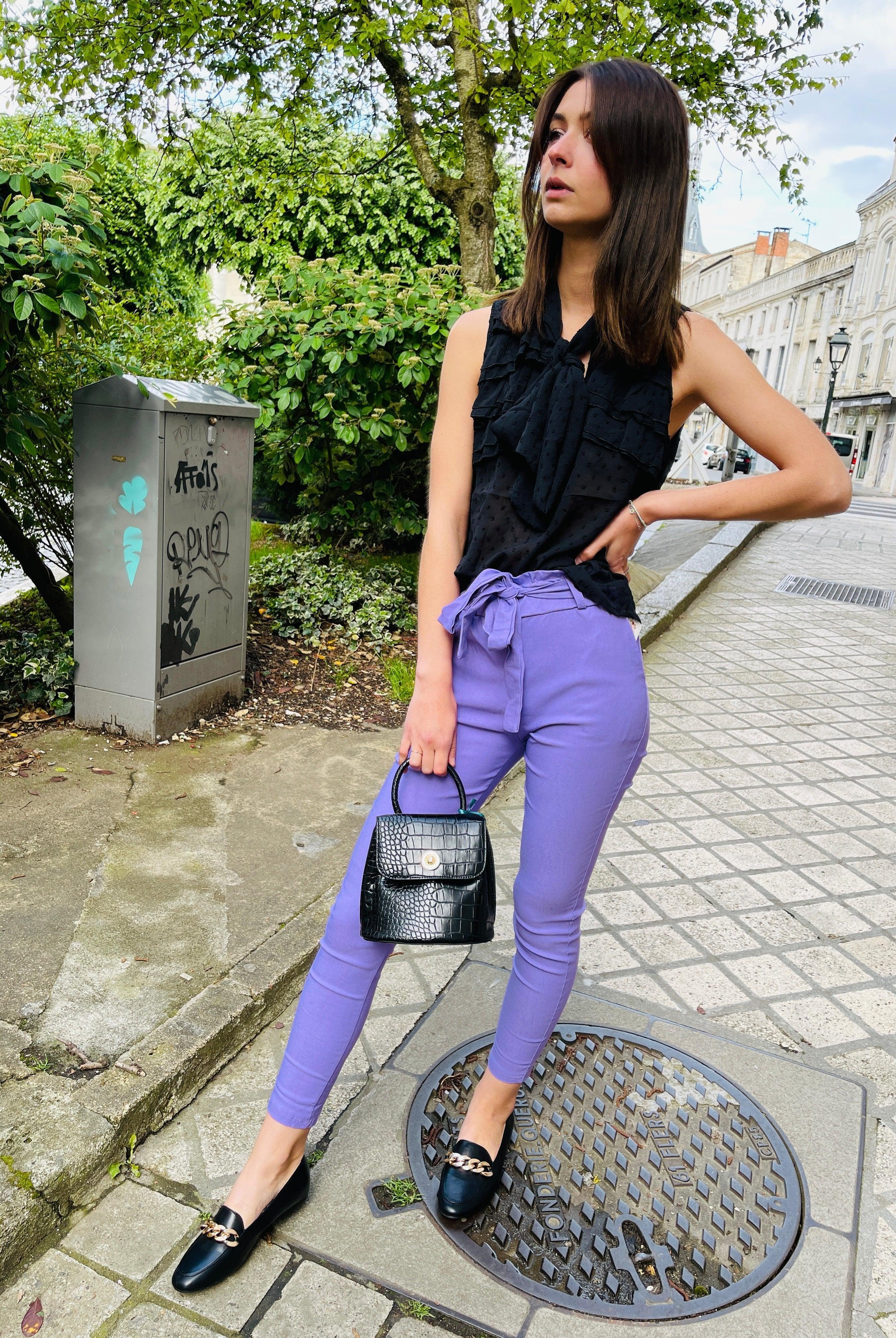 Pantalon Chino taille haute violet - beautifulshop