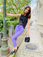 Pantalon Chino taille haute violet - beautifulshop