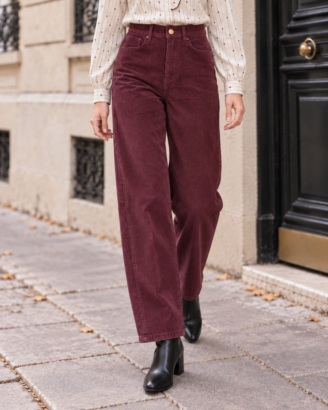 Pantalon droit Charlotte en velours côtelé – prune – Beautiful Shop