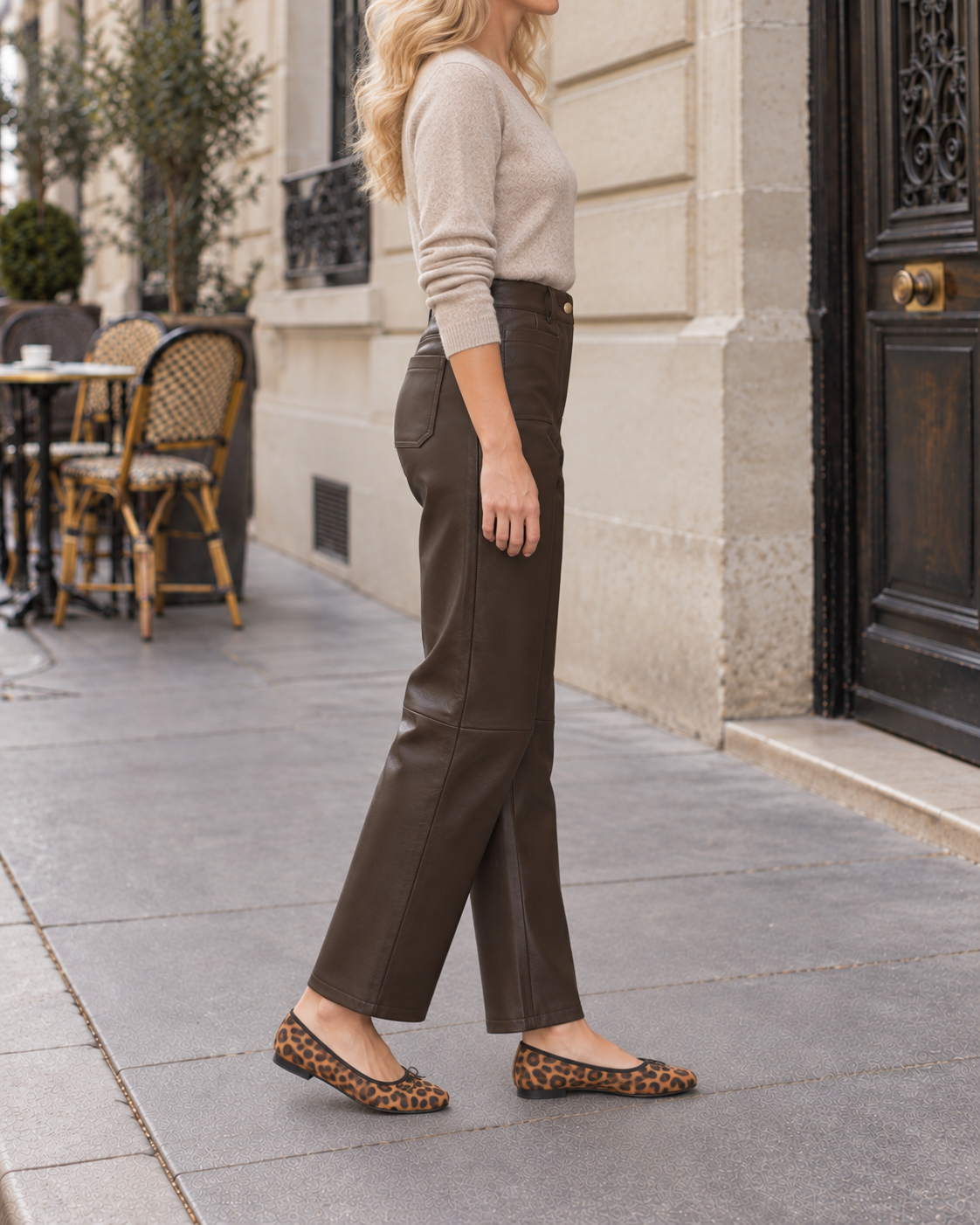 Pantalon droit en similicuir Charlie – marron – Beautiful Shop