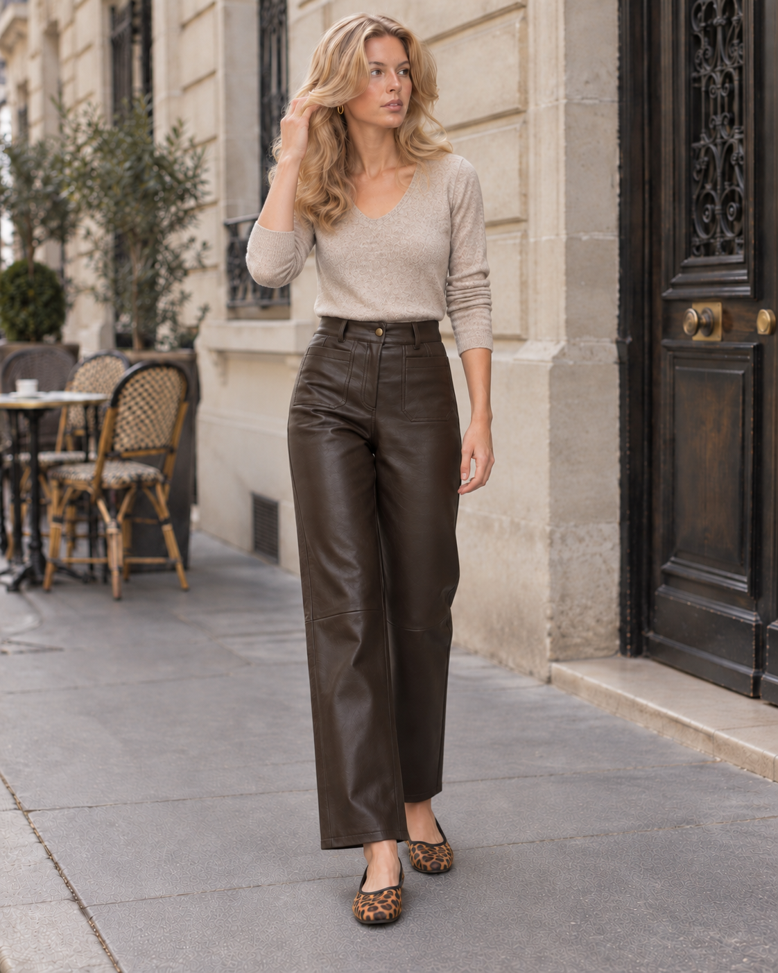 Pantalon droit en similicuir Charlie – marron – Beautiful Shop