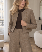 Veste officier en tweed éléonore – marron – Beautiful Shop
