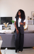 Pantalon Fluide à Rayures Taille Haute - Style Chic Noir et Blanc - beautifulshop