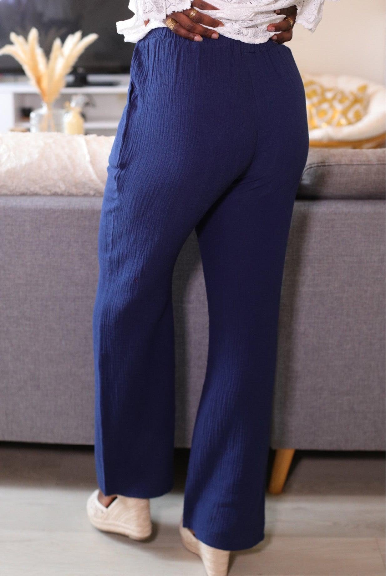 Pantalon Fluide en Coton avec Taille Élastique - beautifulshop