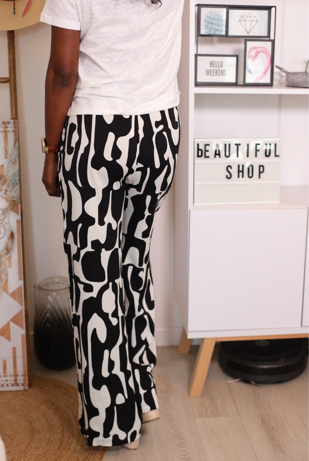 Pantalon Fluide Imprimé Noir et Blanc - beautifulshop